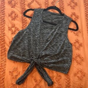 Gray Sleeveless Tie-Front Top